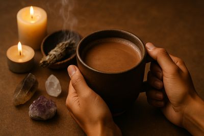 A person enjoying a cermonial cacao drink.