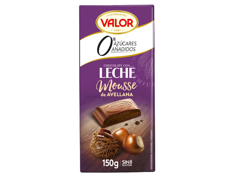 A Valor chocolate bar with hazelnut mousse.