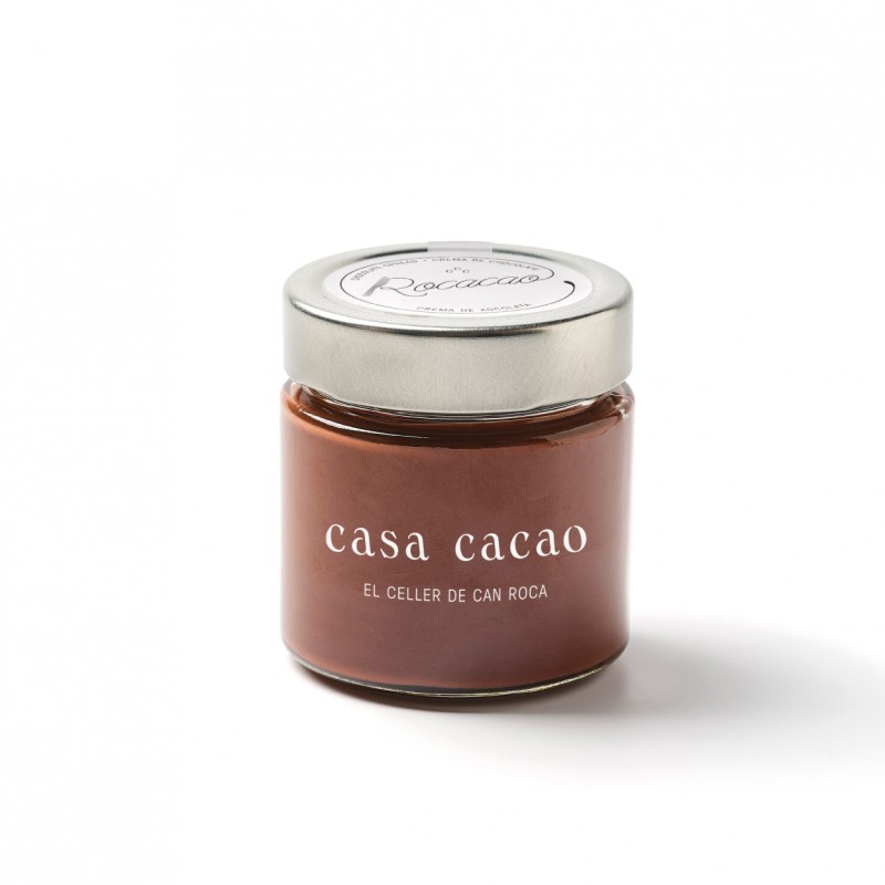A small jar of Casa Cacao chocolate spread on a white background.