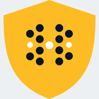 a yellow shield with black dots on it