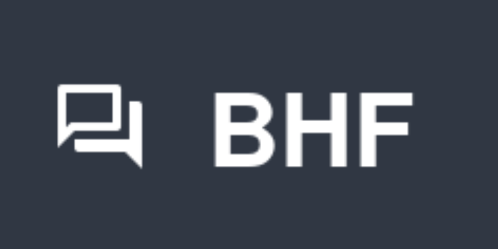 a black and white logo with the words bhf