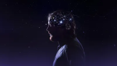 a man with his head in the shape of a brain