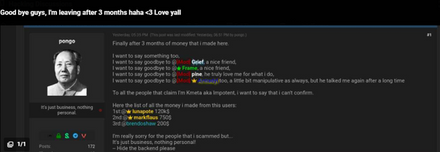 Pongo admits to scamming other users on BreachForums Pongo admits to scamming other users on BreachForums