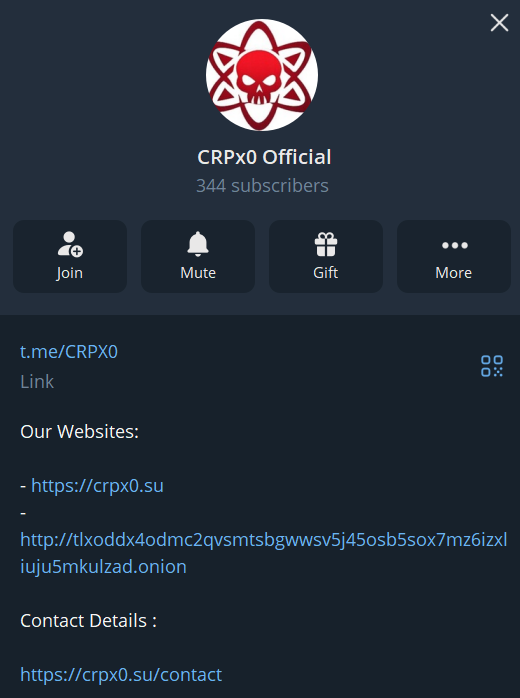 The Telegram user CRPx0 Telegram channel profile