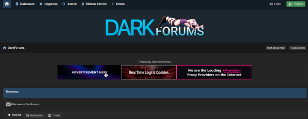 the dark forum page on a computer screen
