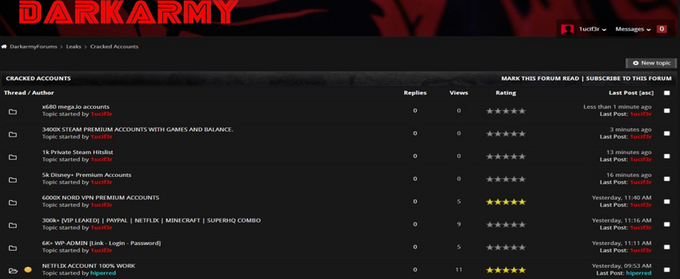 a screen shot of the dark army website