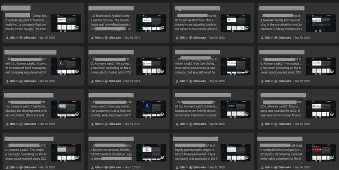 Qilin ransomware victims from 8/21/25 - 9/21/25 based on KELA platform