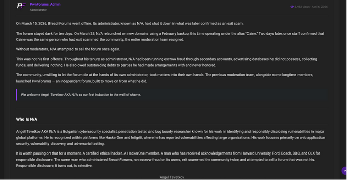 Figure 2: PwnForums Admin doxed attack against N/A Figure 2: PwnForums Admin doxed attack against N/A