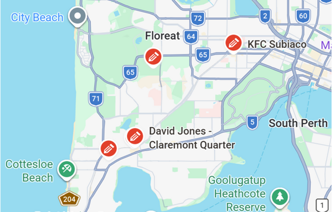 Google Maps reviews in the Perth area, written by the alleged suspect Google Maps reviews in the Perth area, written by the alleged suspect