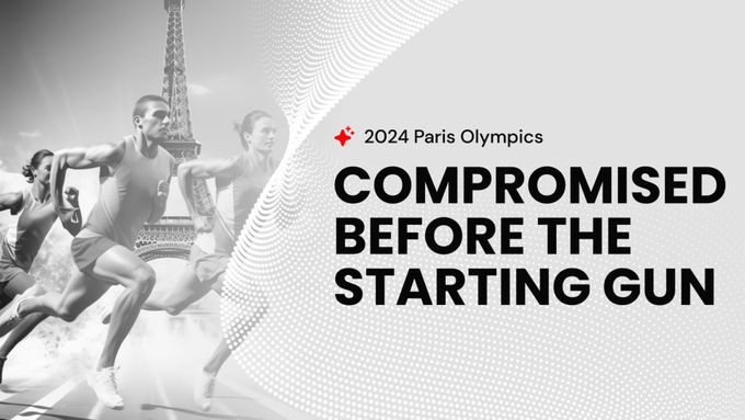 a group of people running in front of the eiffel tower