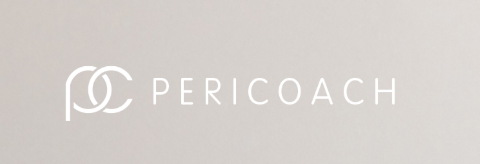 a close up of the word pericoach on a white background