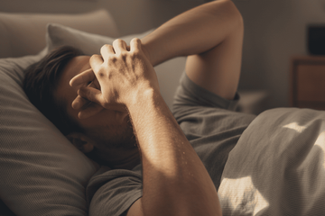 A man lying down in bed wondering how to boost his sexual stamina.