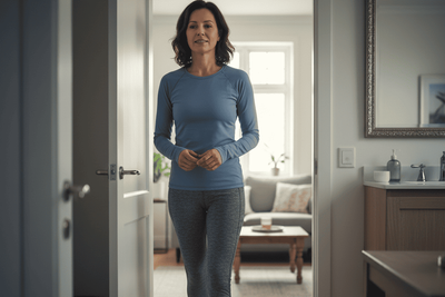 A woman who has started the double voiding technique to better control her bladder.