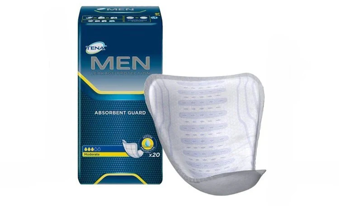 a box of men's sanitary pads next to a box of men's