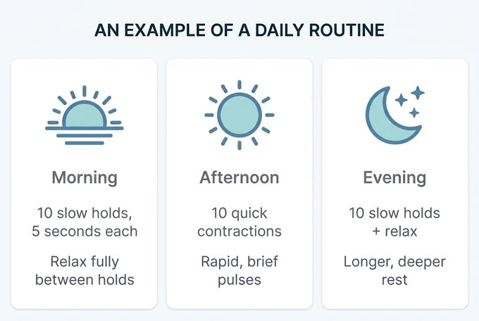 three stages of a daily Kegel exercise routine