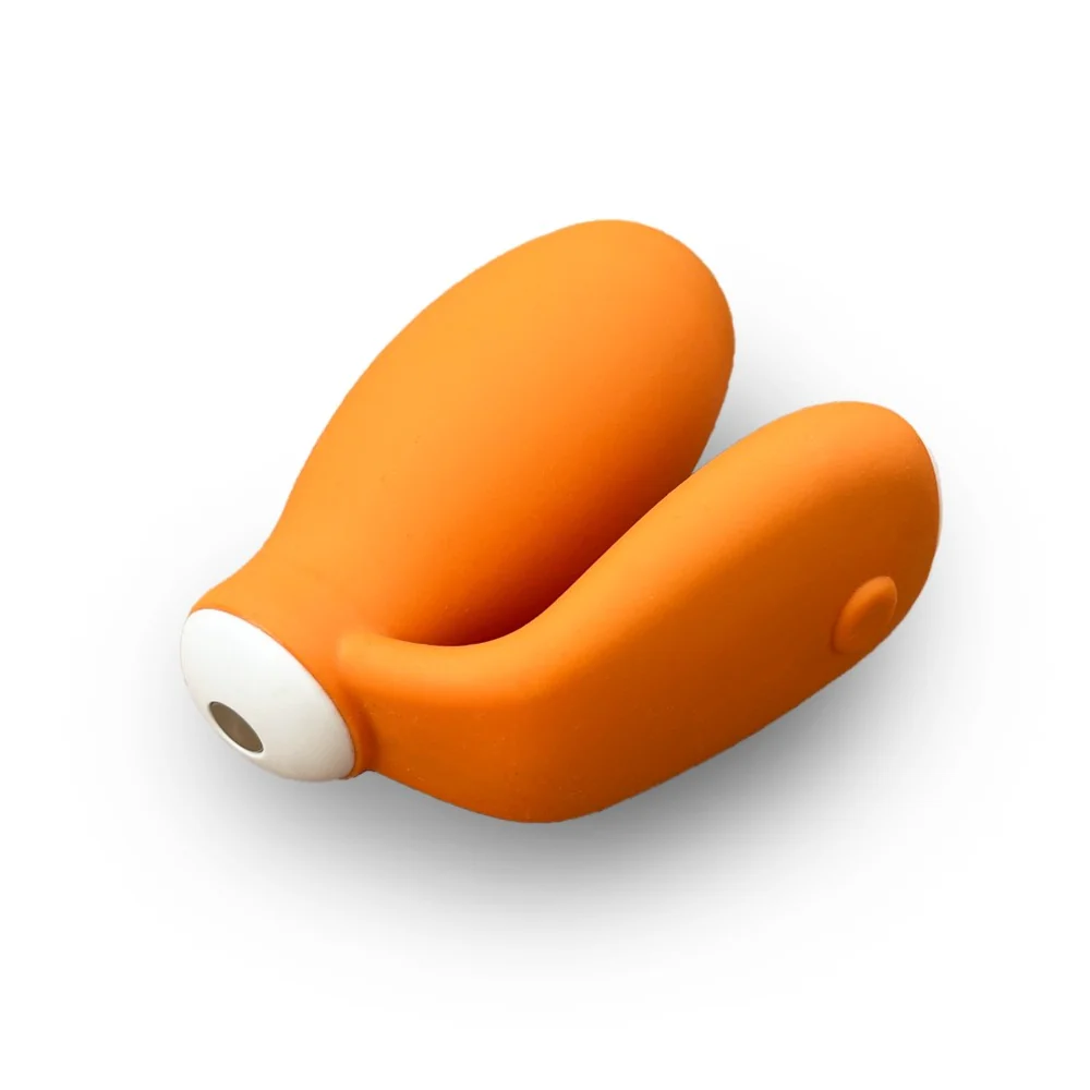 an orange object with a white top on a white background