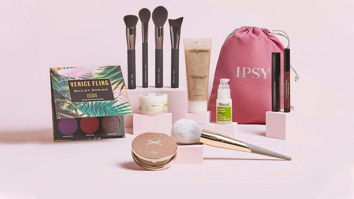 The contents of Ipsy beauty bag.