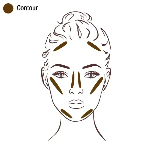 A woman's face highlighting contouring areas to achieve a natural look.