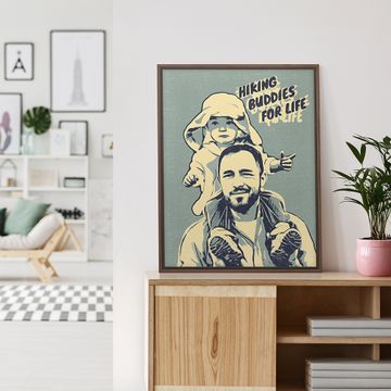 a picture of a man with his son on his shoulder