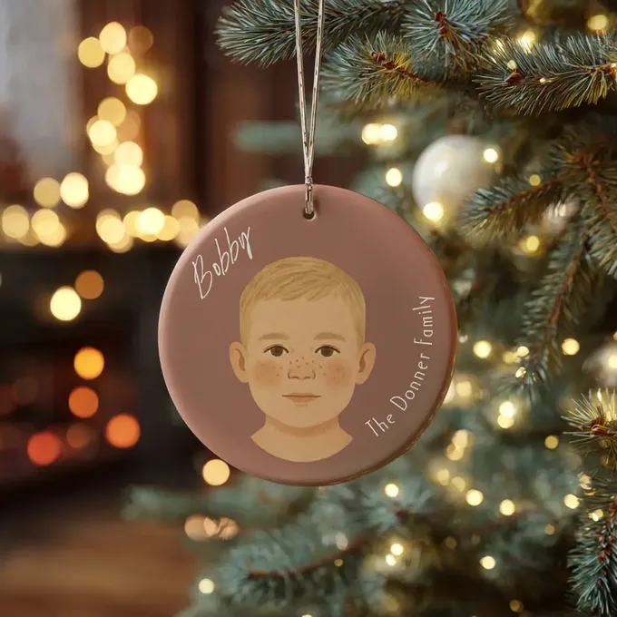 a christmas ornament hanging from a christmas tree