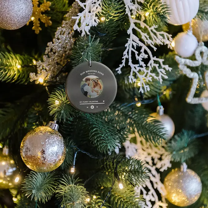 a close up of a christmas tree with ornaments