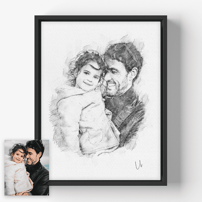 a drawing of a dad holding a daughter