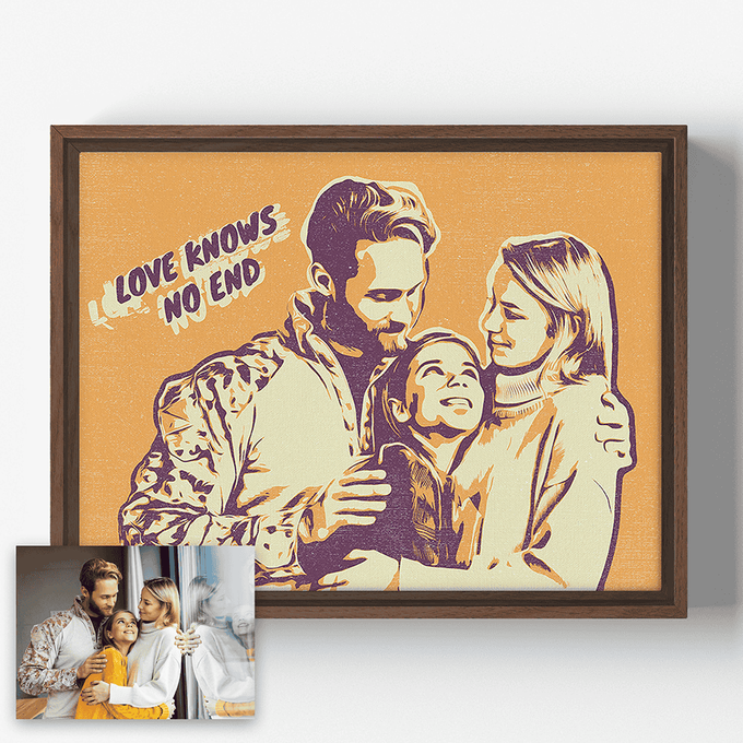 a canvas of a man and woman holding a baby