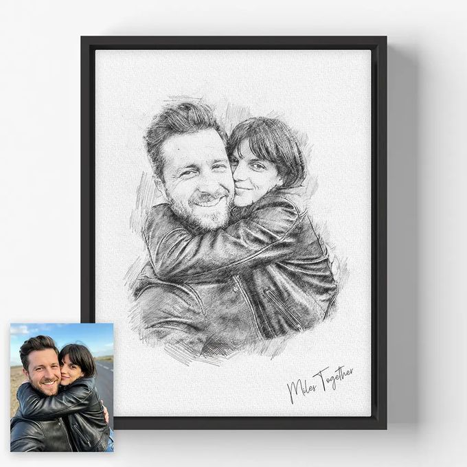 a canvas of a man and woman hugging each other