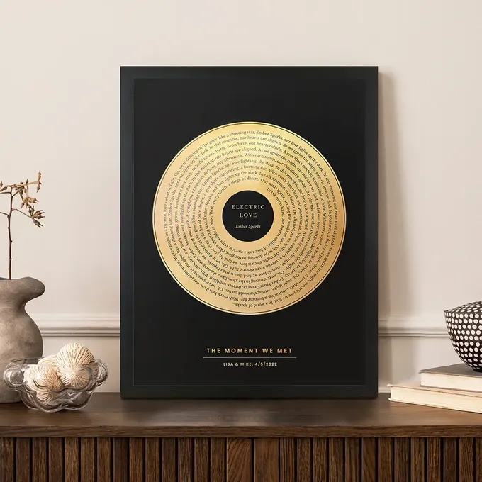 a black and gold framed picture of a golden circle