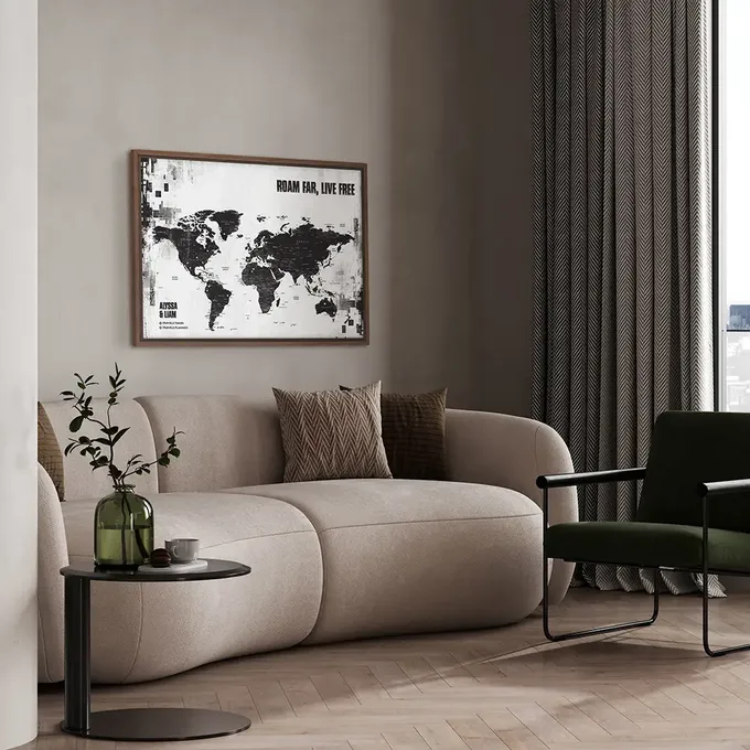 a living room filled with furniture and a large window