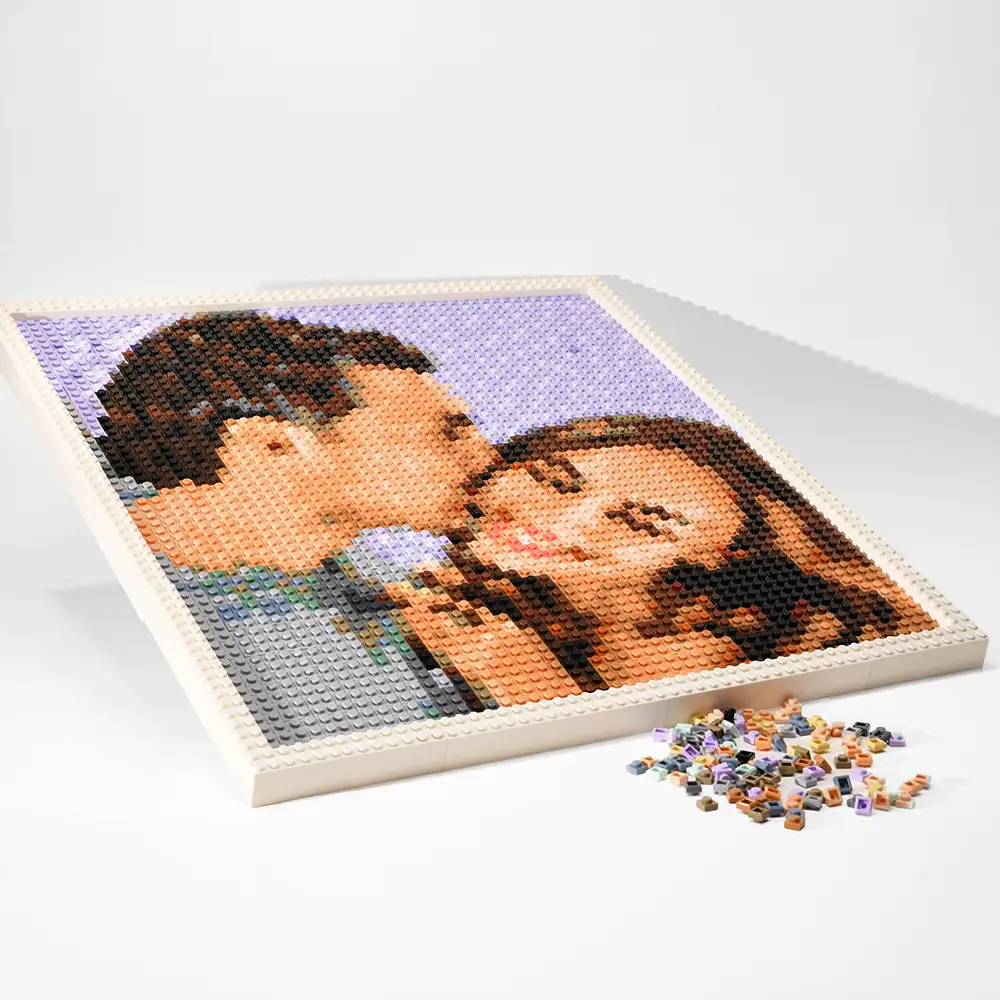 a picture of two people kissing on a piece of puzzle