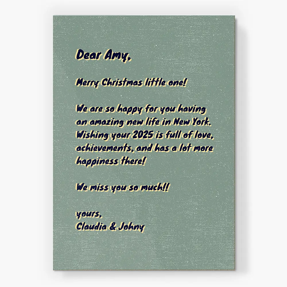 a christmas card with a message written on it