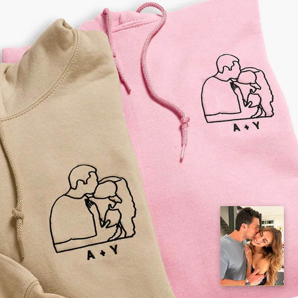 a couple's sweatshirts with a picture of a man and a woman
