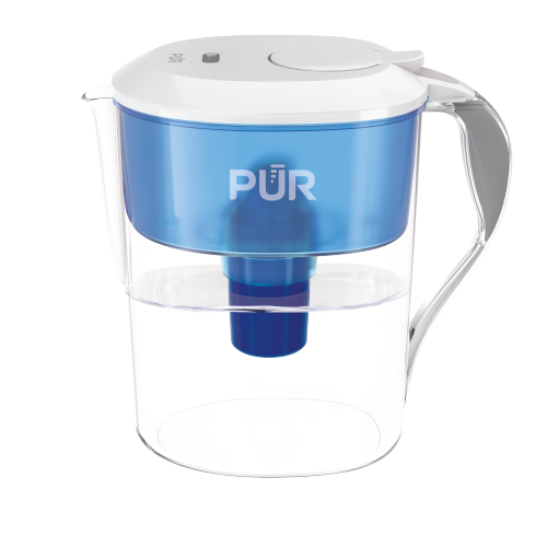 Pur Classic 11 Cup Pitcher water pitcher with a blue lid and a white handle