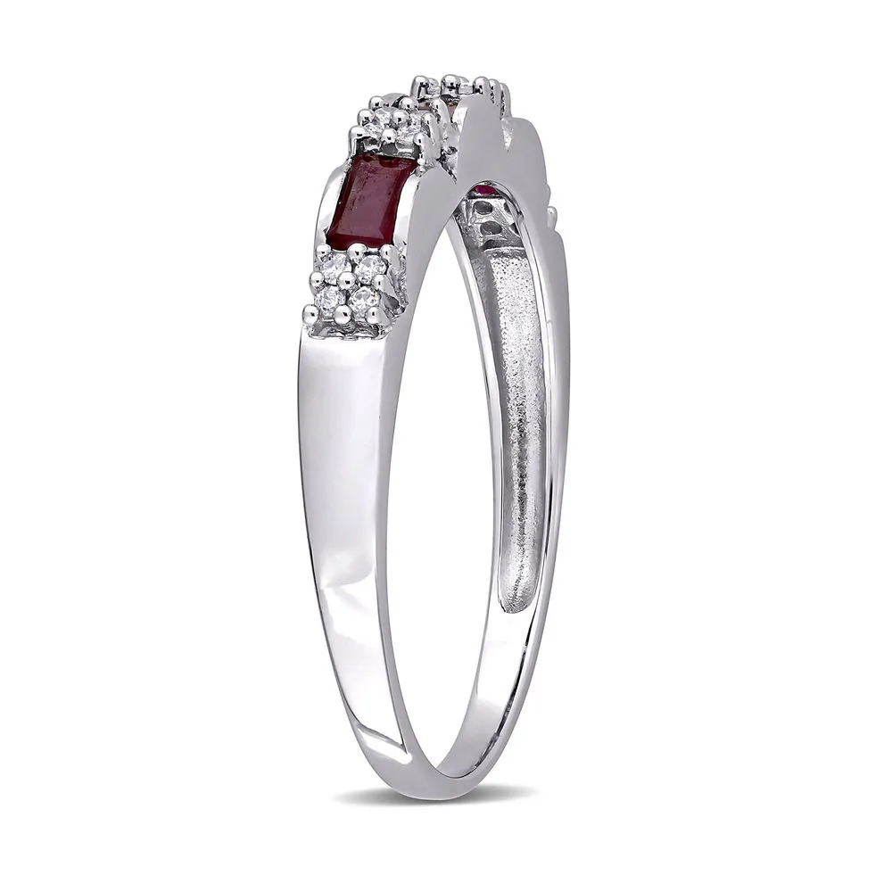 Stock image of a 10k White Gold Eternity Ring with Baguette-Cut Ruby Diamonds