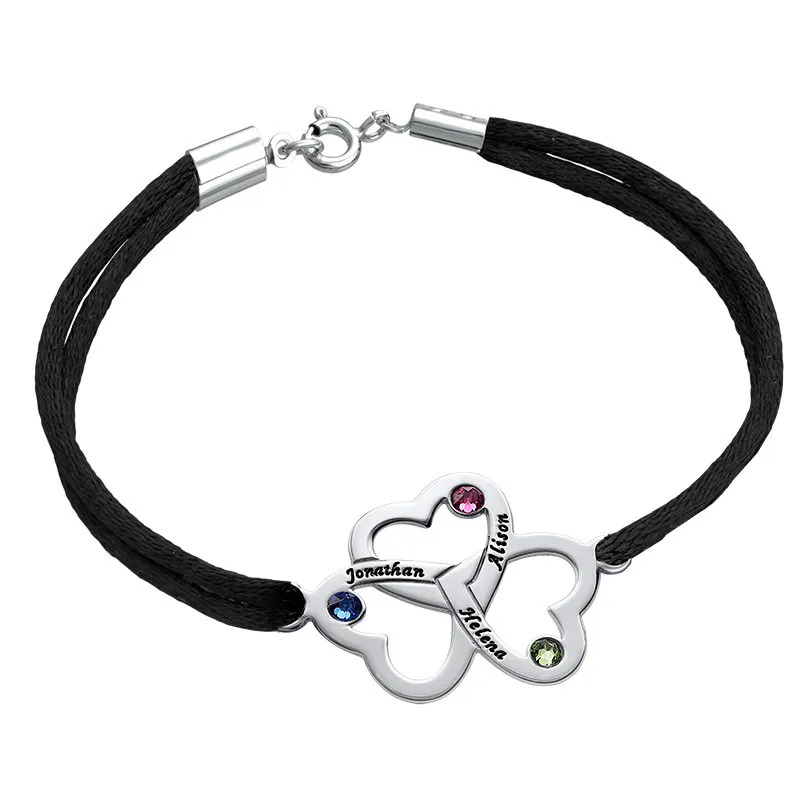 Stock image of a 3 Heart Bracelet with Birthstones
