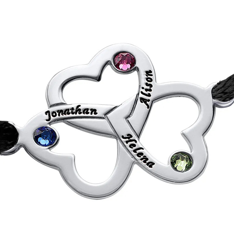 Stock image of the 3 Heart Bracelet with Birthstones