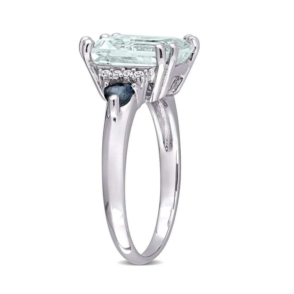 Stock image of Aquamarine & Sapphire Ring in Sterling Silver with Diamonds