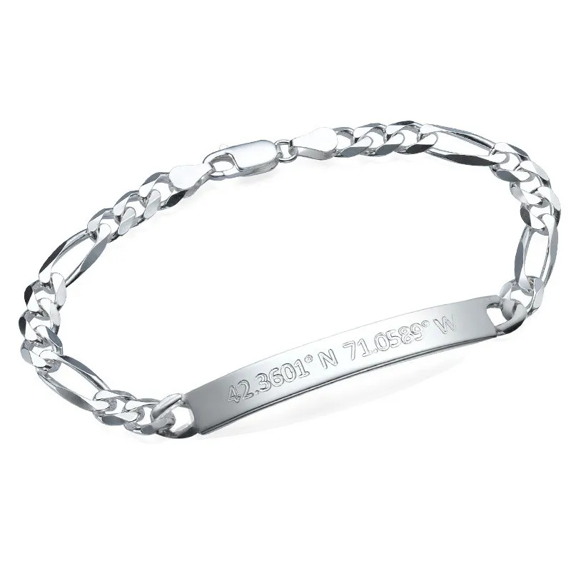  a cuban link  sterling silver bracelet with location coordinates
