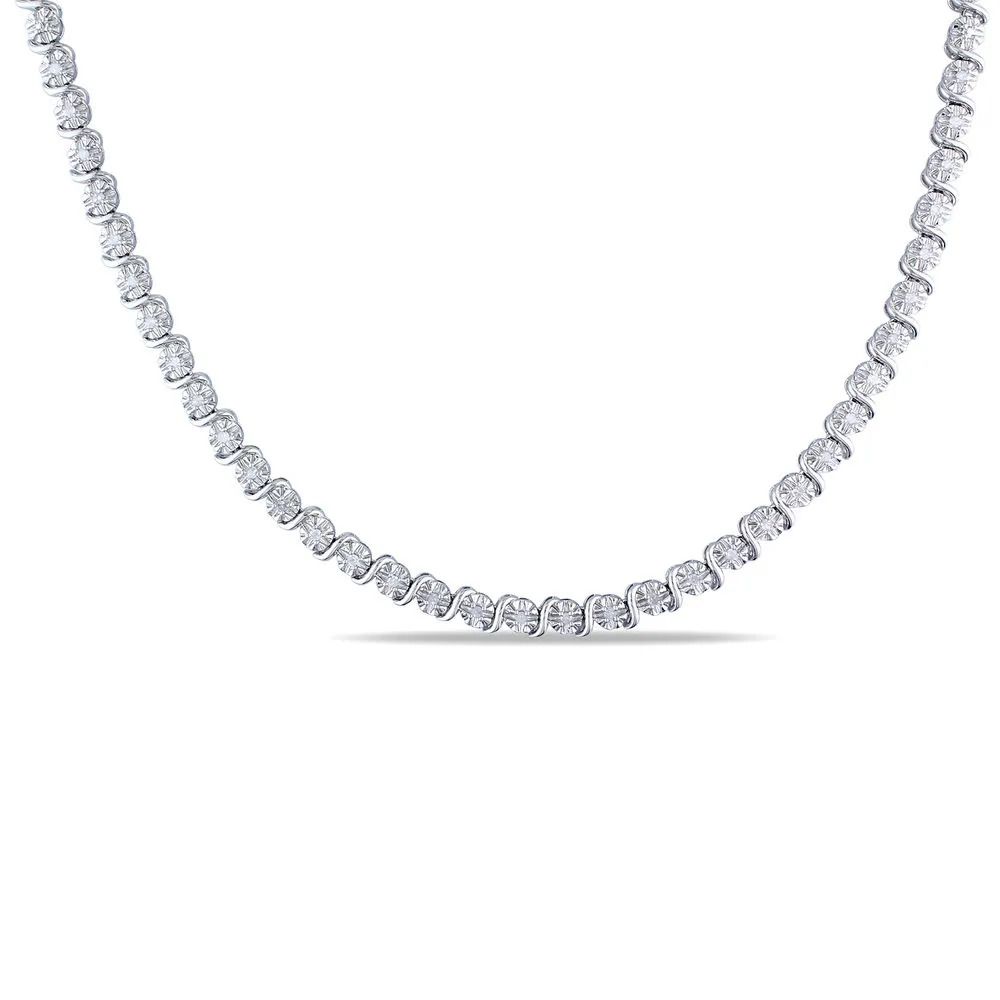 Stock image of a diamond tennis necklace in sterling silver 