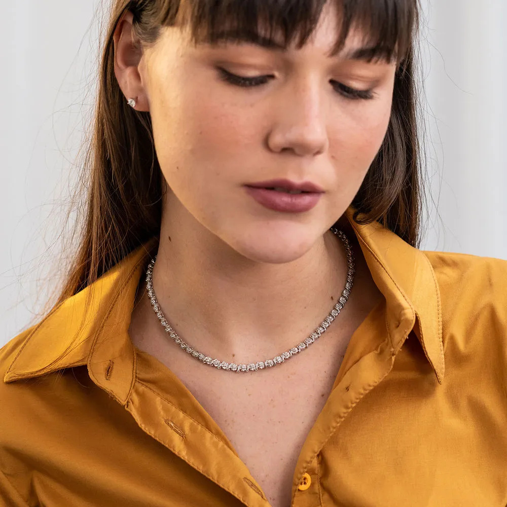 Woman wearing the Diamond Tennis Necklace in Sterling Silver 