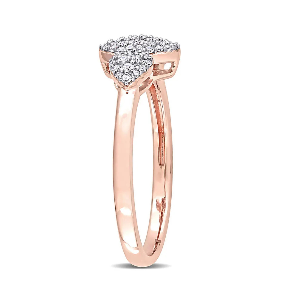 Stock Image showing side view of a rose gold plated sterling silver ring with diamonds
