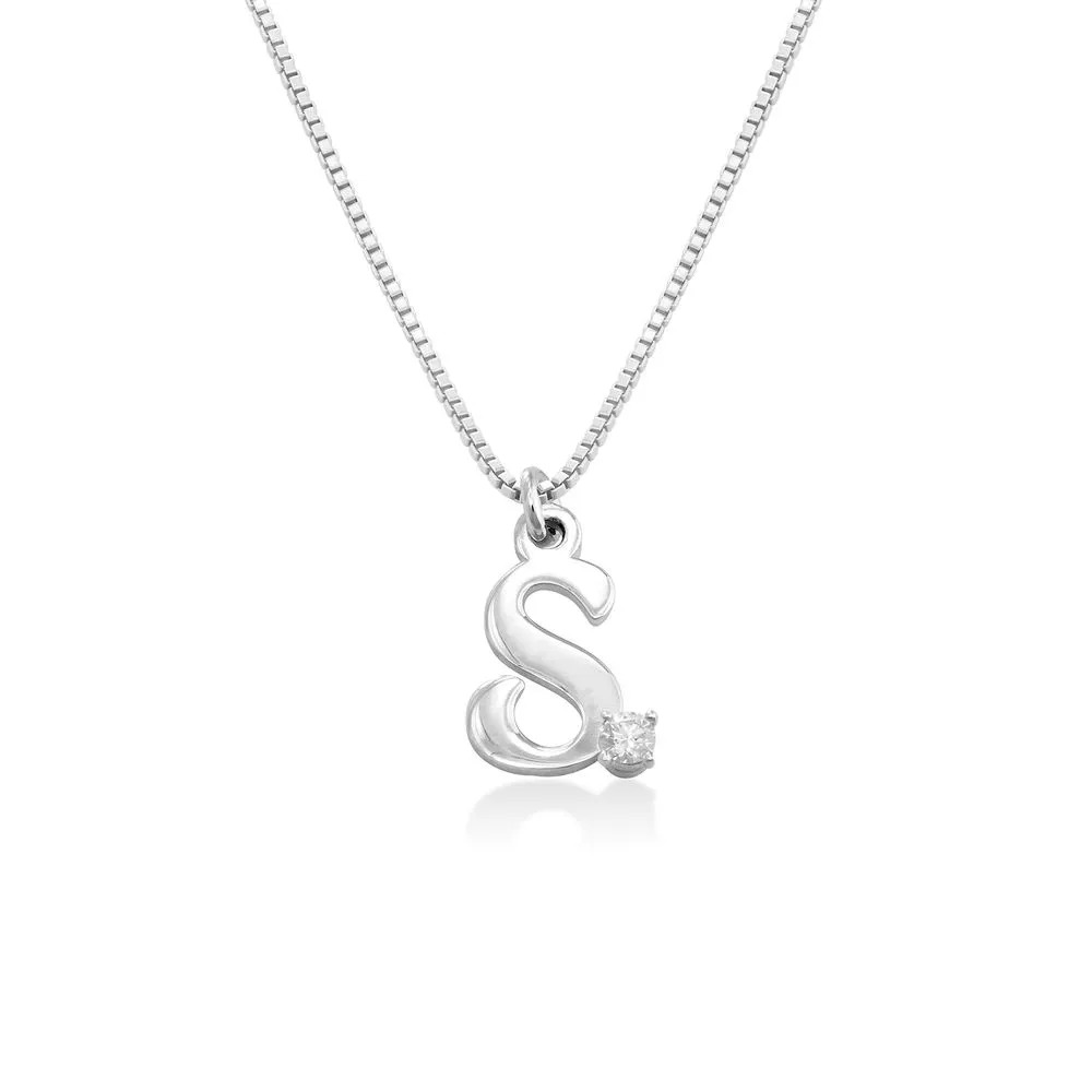 Stock Image of the Diamond Initial Necklace in Sterling Silver 