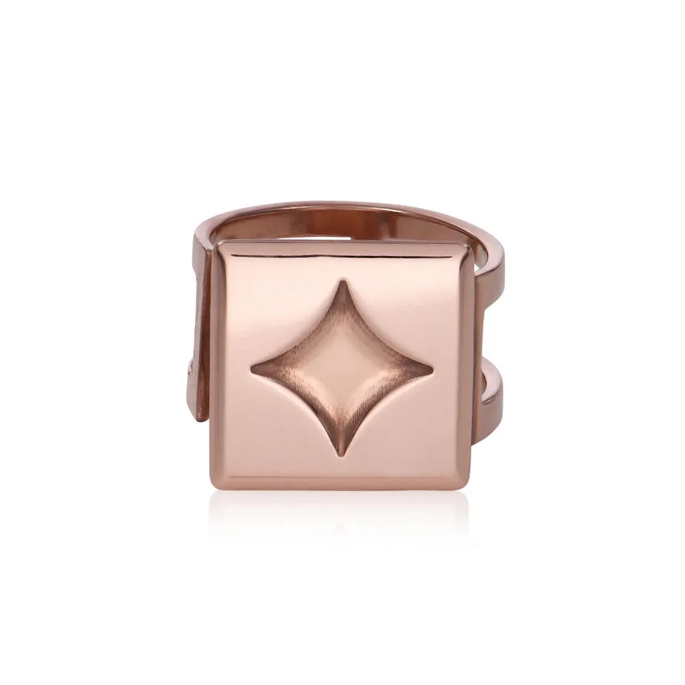 Stock image of a Unisex Cubic Initial Ring in Rose Gold Vermeil