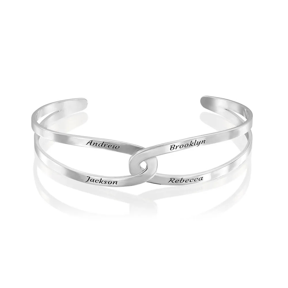 Stock image of the Hand-in-hand Custom Bracelet Cuff in Sterling Silver