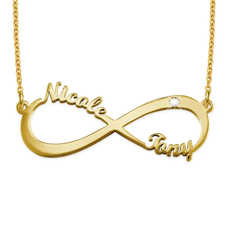 Stock Image of the GoId-plated Infinity Name Necklace  with diamond