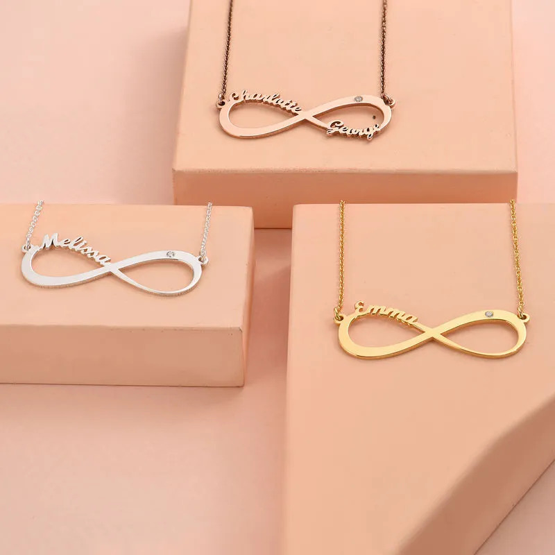 Stock Image of the GoId-plated Infinity Name Necklace 