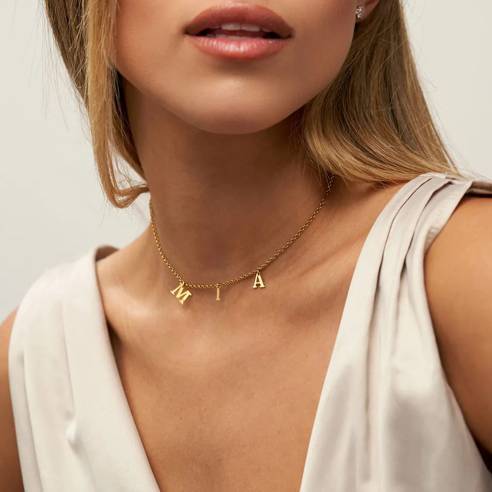 Model wearing the Name Letter Necklace 