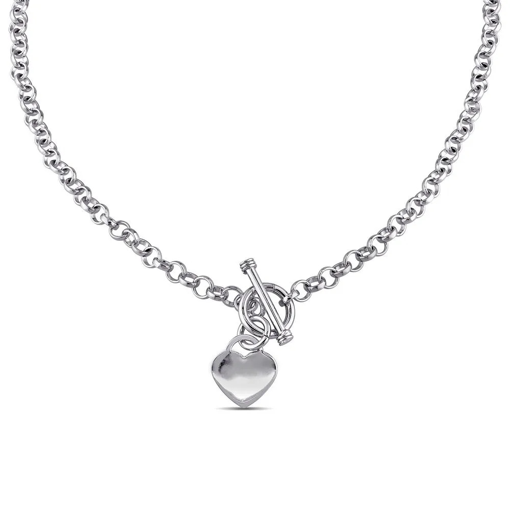 Stock image of an Oval Link Necklace with Sterling Silver Heart Charms & Toggle Clasp