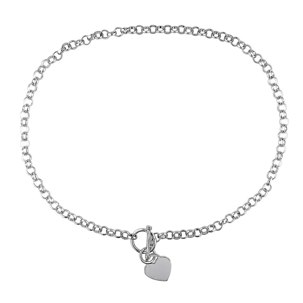 Stock image of a Oval Link Necklace with Sterling Silver Heart Charms & Toggle Clasp